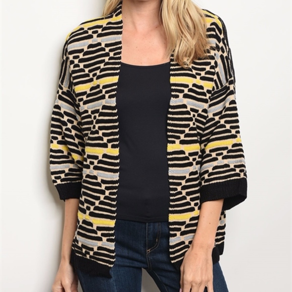 Black & Yellow Knit Cardigan Sweater - Picture 4 of 8
